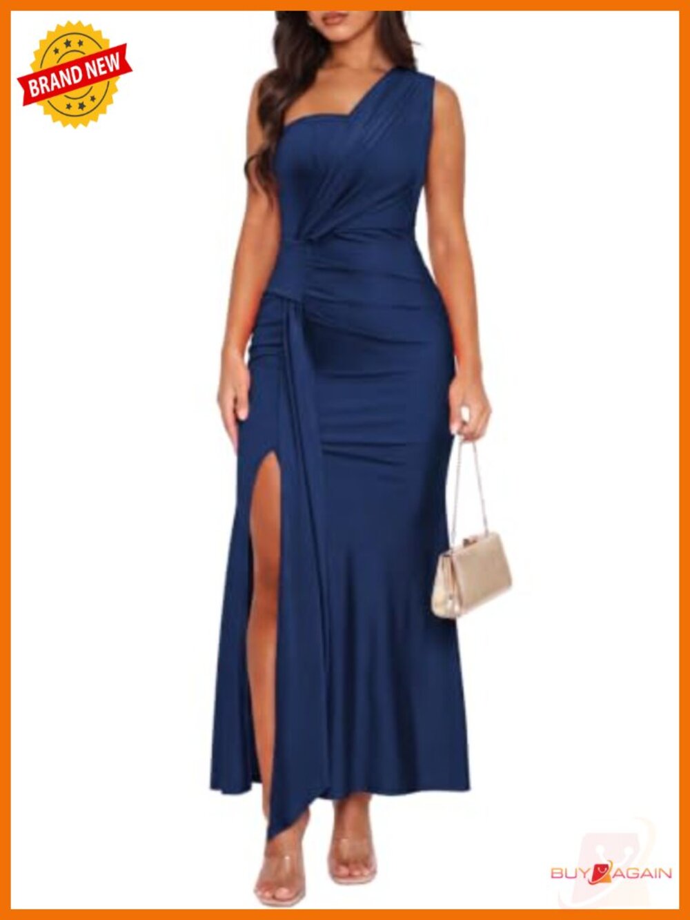 Elegant Sleeveless One Shoulder Bodycon Maxi Dress with High Slit